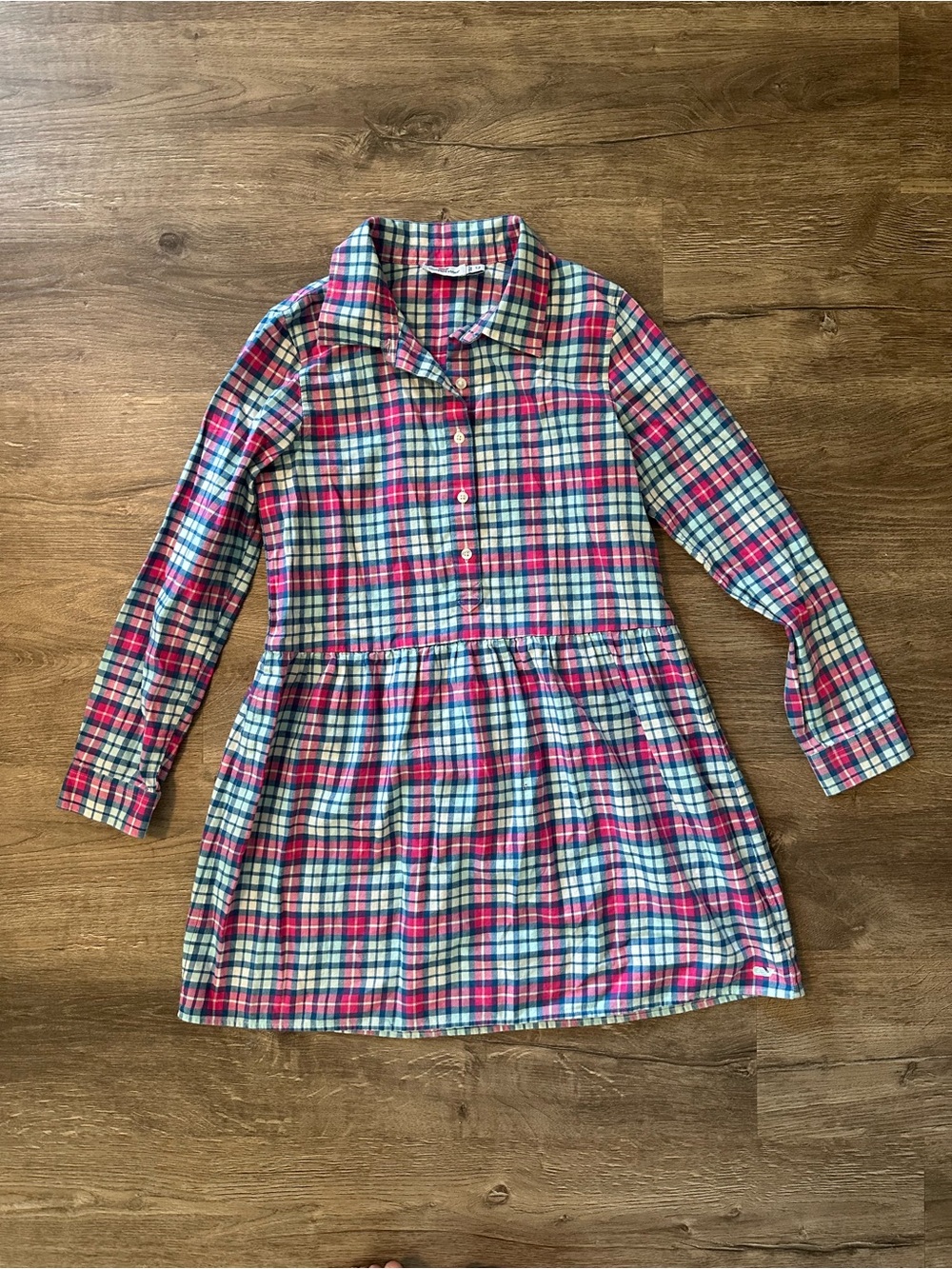 Vineyard Vines Plaid Button-Front Long Sleeve Tunic Dress - Pink & Blue